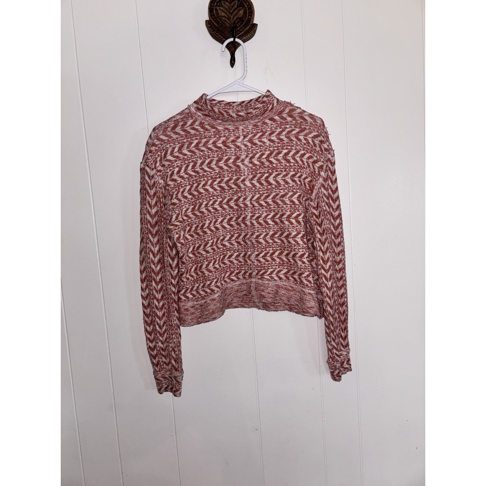 BKE Womens Shirt Size S Chevron Mock‎ Neck Cropped Knit Long Sleeve Top Orange - Picture 5 of 11